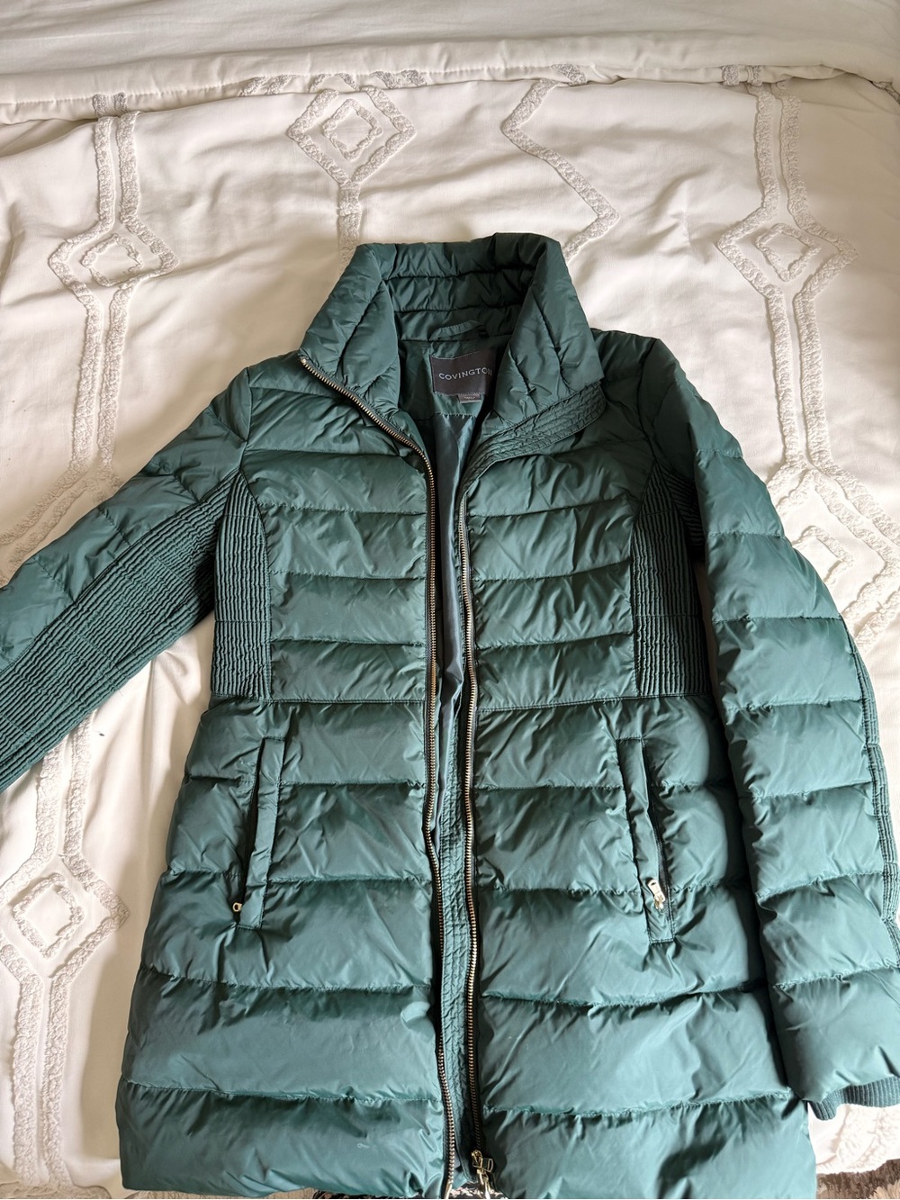 Covington Teal Quilted Long Puffer Coat